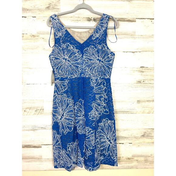 Signature Robbie Bee womens 8 Blue Floral Lightweight Tank Summer Midi Dress NEW - Picture 2 of 5